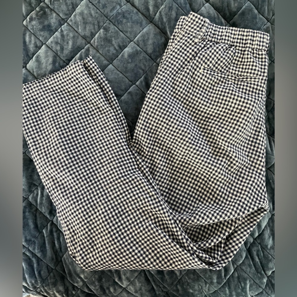 Linen gingham cropped pants